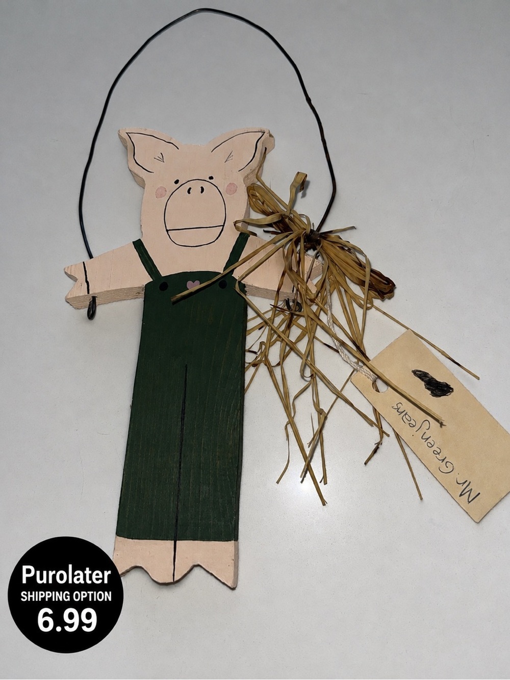 ❤️3 for $30 Charming Mr. Green jeans Pig Hanging Décor with Green Overalls